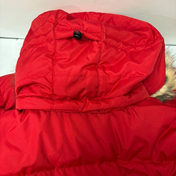 Lands End Womens XL/T 18 Red Puffer Parka Coat Faux Fur Hood Quilted Zip - Picture 6 of 8
